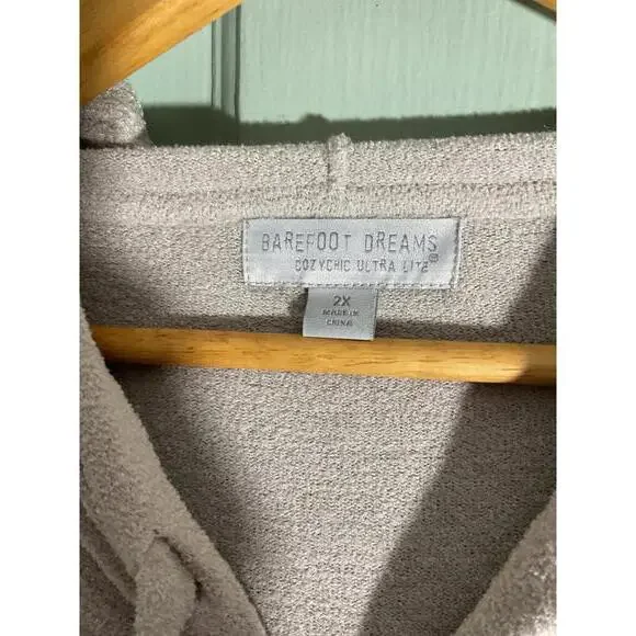 Barefoot Dreams Cozy  Chic Lite Light Gray Women's Hooded Vest  2X - Picture 4 of 7